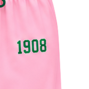 Women's Pink Pajama Set with Green Piping Alpha Kappa Alpha Embroidery and 1908 Detail <b>Long</b> Sleeve Button Front Top Matching - Product Image 5