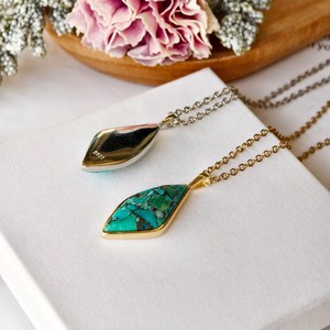 Colgante de Plata de Ley 925 Chapado en Oro de 14K con Turquesa y Cobre, Colgante de Piedra Preciosa Natural, Regalo de Joyería para Mujer - Product Image 5