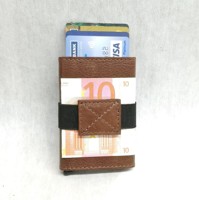 Dompet Kartu ID Kulit Asli Aluminium Metal dengan Tombol Tekan, Anti RFID, Dilengkapi Karet Elastis, Tipis, Pendek, Mini untuk Pria