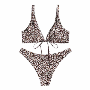 Leopard Print <b>Bikini</b> <b>Set</b> Women High Cut Two Piece Adjustable Strap Triangle Top Swimwear Beachwear Summer Fashion Wholesale - Product Image 3