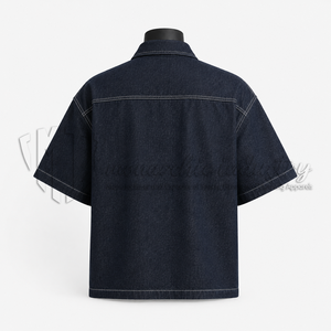 Camisa de Manga Corta de Mezclilla Índigo Oscuro Premium Personalizada para Hombre, Fabricante de Ropa de Marca Privada OEM ODM - Product Image 2