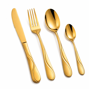 Ensemble de couverts élégant plaqué or au design moderne, durable et léger, en acier inoxydable super poli miroir, résistant à la rouille - Product Image 1