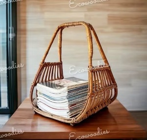 Porta Revistas y Periódicos de Ratán de Color Beige, Estilo Rústico, Portátil, Sostenible y Ecológico para Sala de Estar - Product Image 5