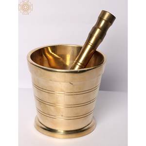 Fait à la main de 4 pouces en laiton Okhli et Musal Home Decor Item from India Herb & Spice Tools Handcrafted - Product Image 3