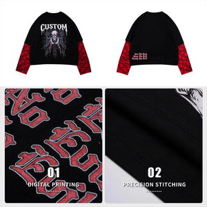 เสื้อยืดโอเวอร์ไซส์สีดำสำหรับผู้ชาย แต่งขอบสีขาวตัดกัน พร้อมลายกราฟิกด้านหน้า สไตล์สตรีทแวร์ แขนสั้น ผ้าฝ้าย - Product Image 6