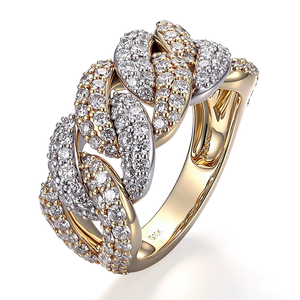 Anillo de Cadena Cubana para Hombre, Oro Sólido de 10K con Incrustaciones de Diamantes de Laboratorio Redondos, Joyería Hip Hop para Hombre - Product Image 1