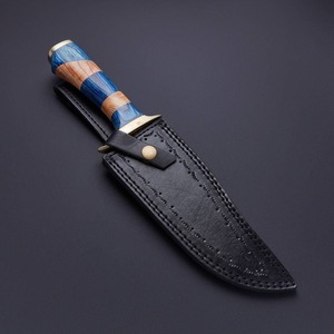 Couteau de survie multifonctionnel en acier Damas fait main de qualité supérieure, lame fixe OEM, pour camping et extérieur, avec manche en bois exotique et résine - Product Image 6