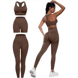 Ensemble de sport pour femme, taille haute, tissu de haute qualité, 3 pièces, vêtements de yoga respirants, ensemble de sport long pour femme - Product Image 1
