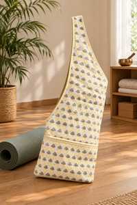 Sac fourre-tout en coton imprimé ananas pour tapis de yoga avec bordure rayée, sac de rangement réutilisable, sac de shopping décontracté et tendance, utilisation toutes saisons - Product Image 3