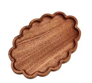Plateau décoratif moderne en bois d'acacia naturel à bords ondulés et festonnés, rectangulaire, 2 pièces, Skies Traders BK00770 - Product Image 1