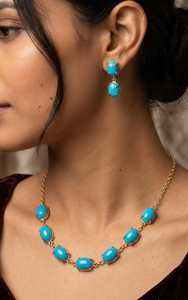 Conjunto de Collar y Pendientes XOXO de Latón Chapado en Oro con Turquesa, Estilo Western Vintage Hecho a Mano, con Gemas AA y Joyería para Fiesta de Mujer - Product Image 5