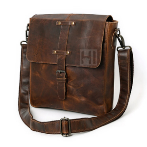 Sac messager vintage en cuir véritable, bandoulière réglable, fermeture à boucle, unisexe, usage quotidien, couleur unie, sac bandoulière - Product Image 1