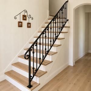Sturdy <b>Iron</b> Stair Railing: Decorative Ornamental Metal Handrail For Safe, Elegant Living Rooms & Premium Home Architecture - Product Image 2