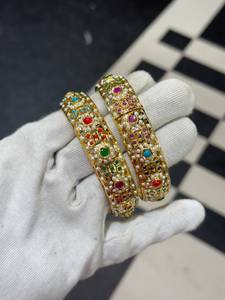 Bhargavi Indian Rhodium Plated Jadau Handcrafted Imitation Pearl <b>Bangles</b> <b>Set</b> Women | Luxury Bridal Wedding Ethnic Traditional - Product Image 2