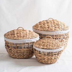 Panier de rangement tressé à la main en jacinthe d'eau avec couvercle, style jonc de mer naturel, organisateur pour la maison, le salon, la buanderie, idées de décoration - Product Image 4