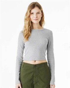 T-shirt court personnalisé pour femme à manches longues, coupe ajustée, en coton, col rond, basique, décontracté, OEM ODM, marque privée, application de mode - Product Image 5
