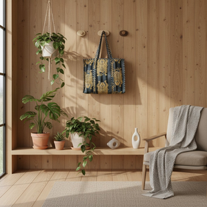 Sac fourre-tout en toile de coton matelassé à imprimé tigre fait main |   Sac fourre-tout écologique de marque EcoDari, vente en gros, avec poignée et grande taille - Product Image 3