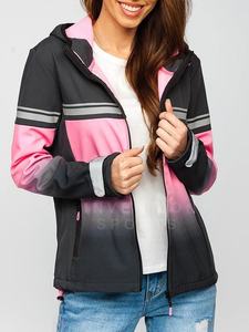Veste polaire à capuche dégradé rose et noir coupe-vent sportive avec fermeture éclair coupe classique pour l'automne - Product Image 3