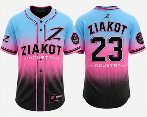Camiseta de Béisbol de Moda con Degradado Azul Cielo, Rosa y Negro, Auténtica, de Alta Calidad, Personalizada, al por Mayor, de Fabricante Pakistaní - Product Image 1