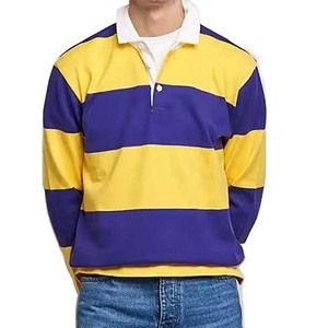 Camiseta de Rugby a Rayas Amarillas y Moradas para Hombre, Manga Larga, Cuello Polo con Botones, Ropa Deportiva - Product Image 3