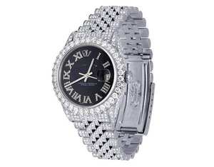 BOJ R.O.L.E.X.020 Montre Homme de Luxe à Quartz Analogique en Acier, Chiffres Romains, Moissanite Intégrale, 41MM, Résistance à l'Eau 3BAR, Style Hip Hop - Product Image 1