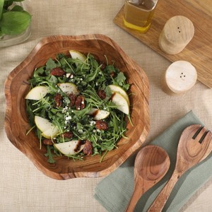 Ensemble de saladiers en bois d'acacia de haute qualité, design moderne, bols de service pour cuisine et salle à manger, faits à la main au Vietnam, personnalisables, pour fêtes et événements. - Product Image 4