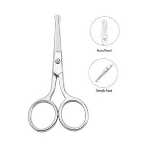 Ciseaux à poils de nez en acier inoxydable argenté, pointe de sécurité arrondie, tondeuse à poils du visage, accessoire de toilettage personnel pour les oreilles et le nez - Product Image 3