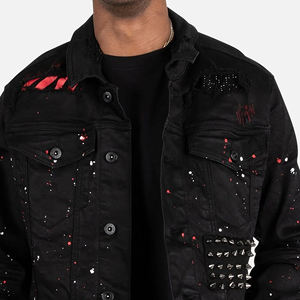 Polyester/Cotton Lightweight Waterproof Breathable New Design Stand Collar Denim <b>Rhinestone</b> <b>Jacket</b> High Quality Winter Front - Product Image 3