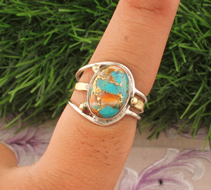 Luxury Natural Spiny Oyster Copper <b>Turquoise</b> <b>Ring</b> Elegant 925 Sterling Silver For Woman Statement Jewelry - Product Image 1