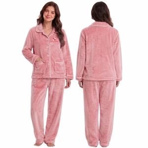 Ensemble de pyjama en polaire pour femmes, chaud et confortable pour l'hiver, polaire doux, manches longues, deux pièces, vêtements de nuit, vêtements de détente à la maison - Product Image 1