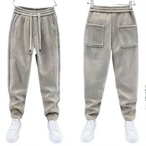 Men's <b>Corduroy</b> Joggers Plus Size Casual Drawstring <b>Pants</b> Mid Waist Regular Fit Lightweight Breathable Autumn Wear <b>Black</b> 100% - Product Image 2