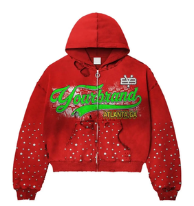 เสื้อฮู้ดดี้โอเวอร์ไซส์แบรนด์ของคุณ  ตกแต่งด้วยคริสตัลสีแดง สไตล์สตรีทแวร์ ยูนิเซ็กส์ พิมพ์ลายโลโก้ด้านหน้า แขนเสื้อแบบปกติ ผ้าเฟรนช์เทอร์รี่ - Product Image 1