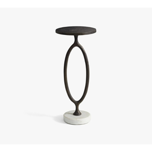Table d'appoint en laiton antique, plateau rond, base sculpturale en colonne, table d'appoint en métal de style transitionnel pour salon, mobilier chic parisien - Product Image 3