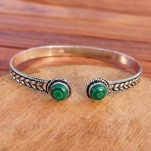 Malachite Aura Hydro Stone Silver Plated Dual Stone <b>Adjustable</b> Cuff Bangle Wholesale Jewelry for women - Product Image 4