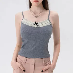 Débardeur d'été en dentelle pour femmes, sans manches, couleur unie, dos nu, coupe slim, avec coussinet de soutien-gorge - Product Image 6