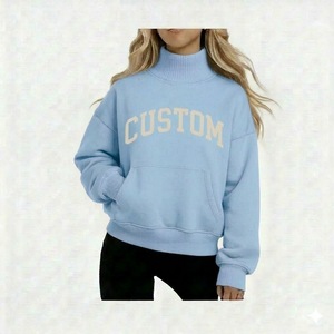 Best Selling Women Winter Oversized Mockneck Sweatshirt Solid Silk Screen Printed Custom Front <b>Drop</b> Shoulder Full Sleeves - Product Image 2