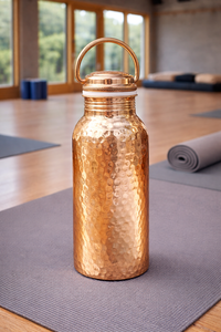 Copper <b>Water</b> <b>Bottle</b> Hammered Design Portable With Lid Outdoor Use - Product Image 6