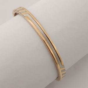 18ct Rose Gold Sapphire Two-Tone Inlay <b>Bangle</b> Bracelet <b>Men's</b> Minimalist Geometric Design Luxury Daily Wear Party Gift - Product Image 1