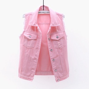 Cropped Raw Hem Denim Vest – Fashionable Women’s Sleeveless <b>Trucker</b> <b>Jacket</b> for Summer - Product Image 2