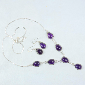 Top Quality Wholesale 925 Sterling Silver Natural Amethyst Teardrop Multi Stone Statement Necklace Elegant Fashion Jewelry - Product Image 6