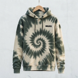 Sweat-shirt à capuche personnalisé vert crème tie-dye pour homme, streetwear, avec logo - Product Image 3