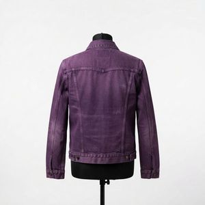 Veste en jean respirante d'hiver de couleur unie, col rabattu, coupe classique - Product Image 4