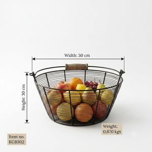 Grand panier à fruits en fil métallique noir avec poignée en bois, organisateur de rangement pour comptoir de cuisine, bol à fruits décoratif, décoration intérieure - Product Image 5