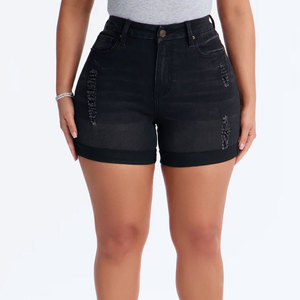 Shorts de mezclilla de verano de talle alto, pierna recta, estampados, sexys, elásticos, talla grande, con lavado arena, con botones y cremallera, de secado rápido para mujer - Product Image 3