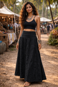 Falda Maxi Bohemia Verde Oliva para Mujer, Estilo Hippie, Larga, Estilo Cottagecore, Fluida - Product Image 3
