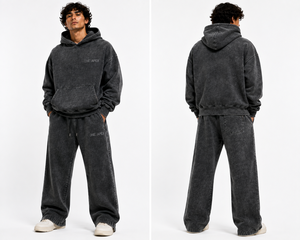 Ensemble de survêtement ONEAPEX SPORTS WEAR haut de gamme : sweat à capuche oversize noir délavé personnalisé et pantalon de survêtement à ourlet zippé ouvert - Product Image 5