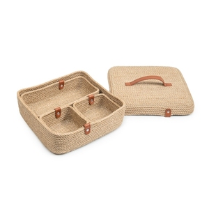 Caja de Almacenamiento de Yute Hecha a Mano con Compartimentos y Tapa, Caja de Yute 100% Natural de Alta Calidad, Color y Logotipo Personalizables - Product Image 1