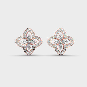 IGI Certified Lab Grown Diamond Quatrefoil Floral Stud <b>Earrings</b> 9K Yellow / White / Rose Gold Halo Cluster Designer <b>Earrings</b> - Product Image 6