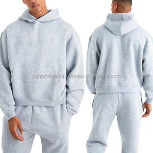 Custom Regular Men's 100% Cotton Printed Hoodies Sweatpants Set 220 Grams High Quality Maternity Tracksuit Solid Pattern - Product Image 2