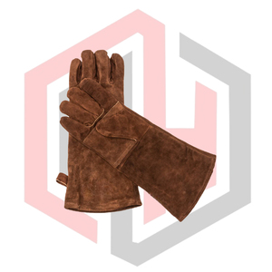 Gants résistants à la chaleur en cuir marron, gants en cuir fendu résistants au feu pour soudeurs, sans silicone, sans poudre, 14 pouces - Product Image 1